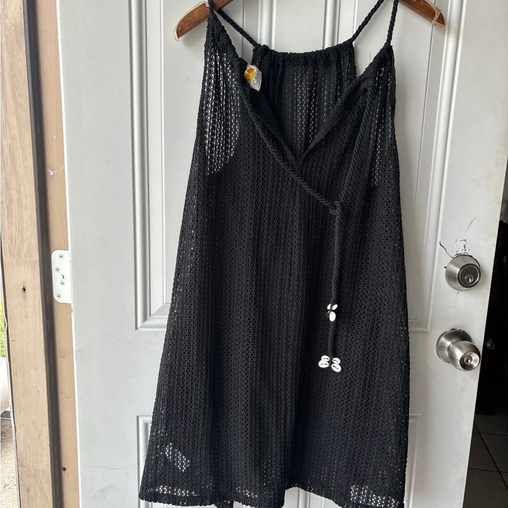C&C California Black Crochet Swim Coverup